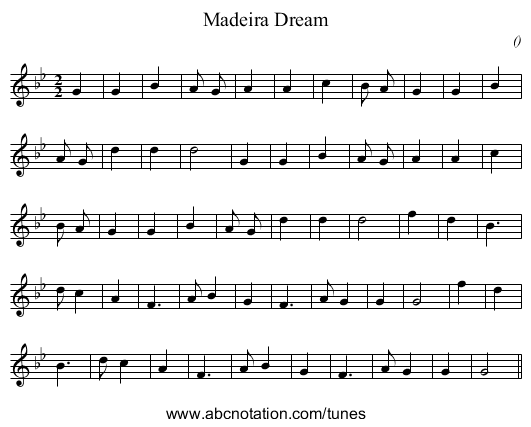 Madeira Dream - staff notation