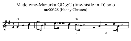 Madeleine-Mazurka GD&C (tinwhistle in D) solo - staff notation
