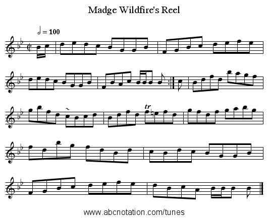 Madge Wildfire's Reel - staff notation