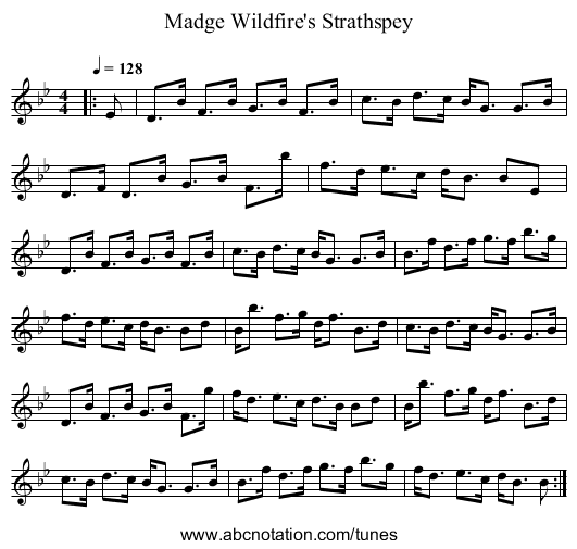 Madge Wildfire's Strathspey - staff notation