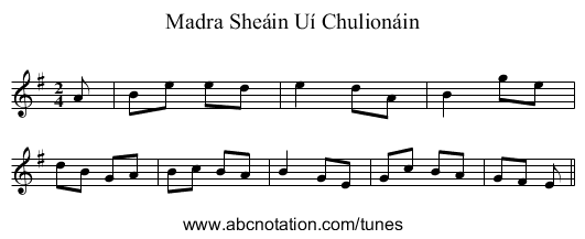 Madra Sheáin Uí Chulionáin - staff notation