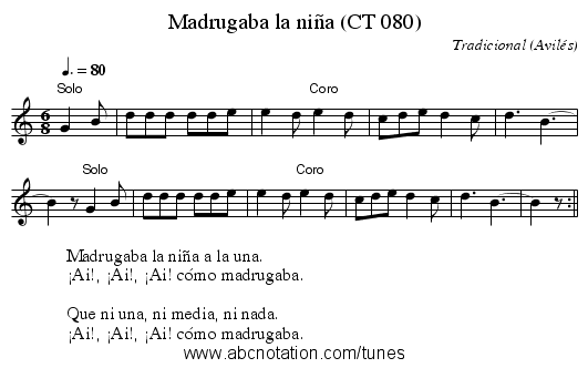 Madrugaba la niña (CT 080) - staff notation