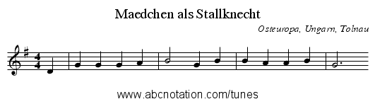 Maedchen als Stallknecht - staff notation