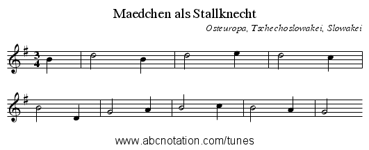 Maedchen als Stallknecht - staff notation