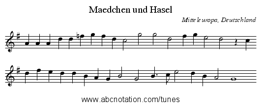 Maedchen und Hasel - staff notation