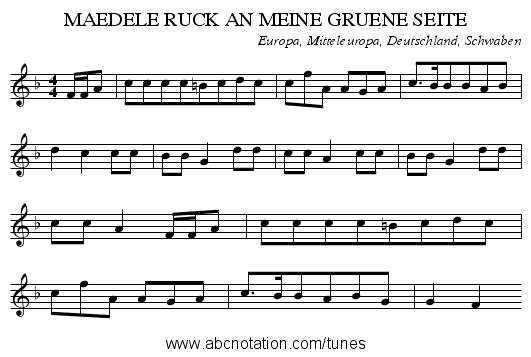 MAEDELE RUCK AN MEINE GRUENE SEITE - staff notation