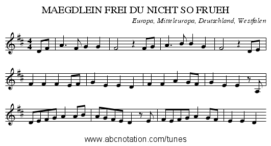 MAEGDLEIN FREI DU NICHT SO FRUEH - staff notation