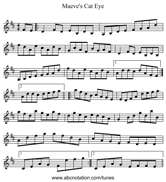 Maeve's Cat Eye - staff notation