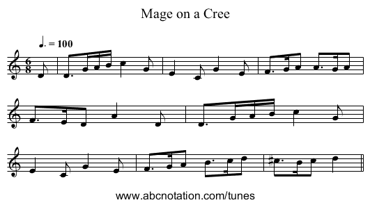 Mage on a Cree - staff notation