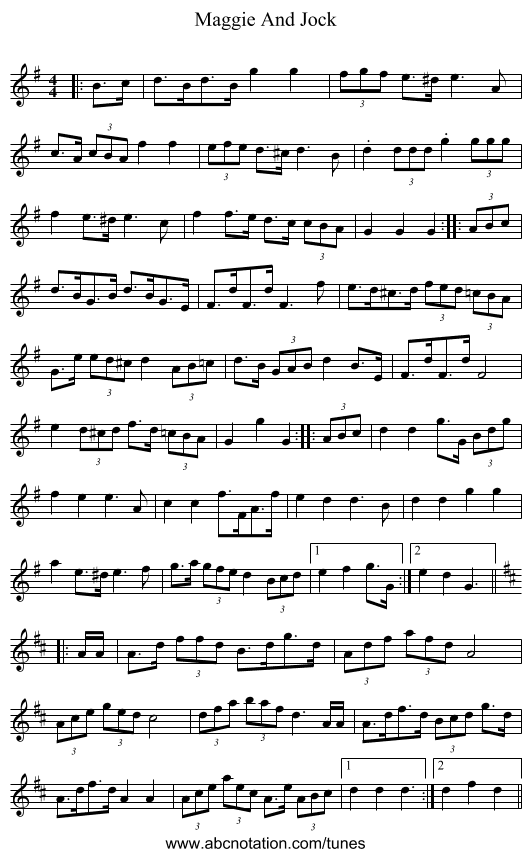 Maggie And Jock - staff notation