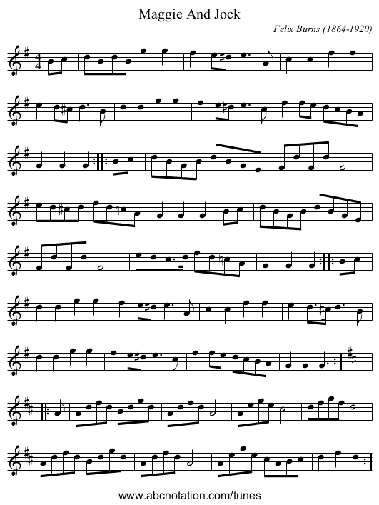 Maggie And Jock - staff notation