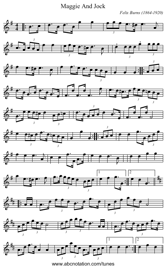 Maggie And Jock - staff notation