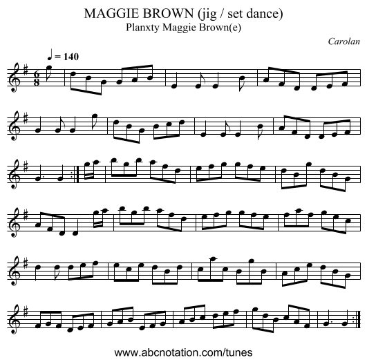 MAGGIE BROWN (jig / set dance) - staff notation