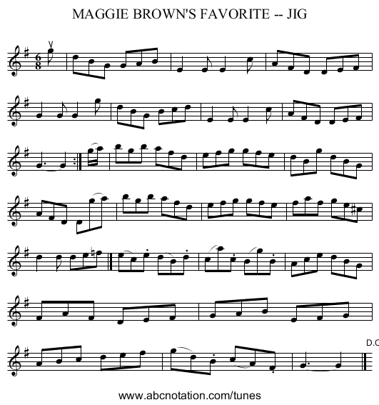MAGGIE BROWN'S FAVORITE -- JIG - staff notation