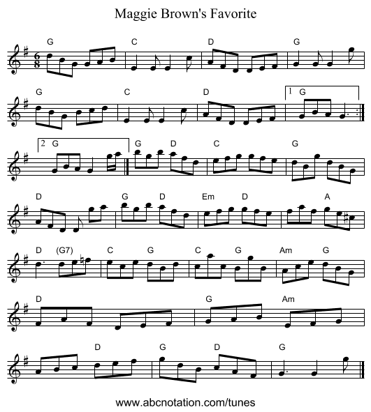 Maggie Brown's Favorite - staff notation