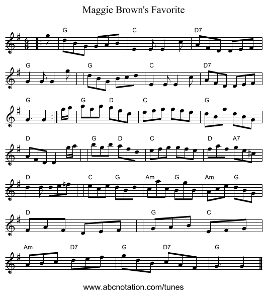 Maggie Brown's Favorite - staff notation