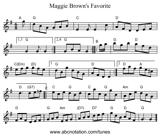 Maggie Brown's Favorite - staff notation
