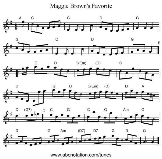 Maggie Brown's Favorite - staff notation