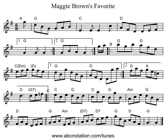 Maggie Brown's Favorite - staff notation