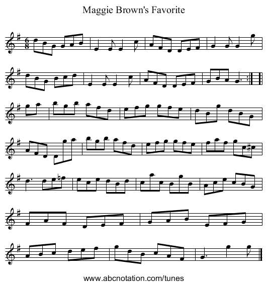Maggie Brown's Favorite - staff notation