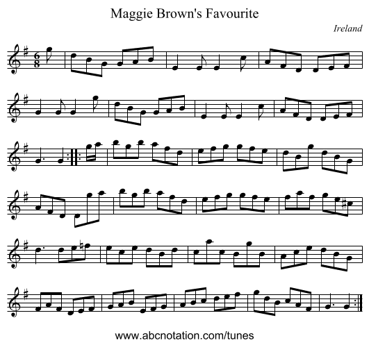 Maggie Brown's Favourite - staff notation