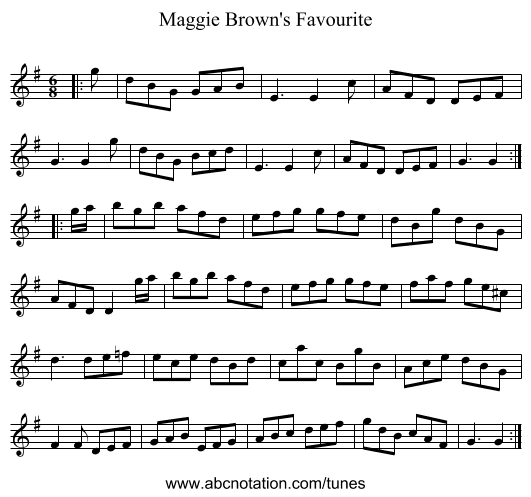 Maggie Brown's Favourite - staff notation