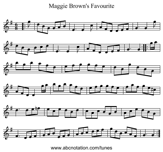 Maggie Brown's Favourite - staff notation