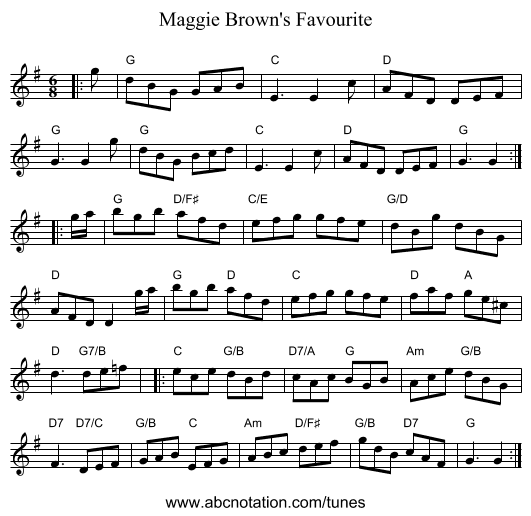 Maggie Brown's Favourite - staff notation