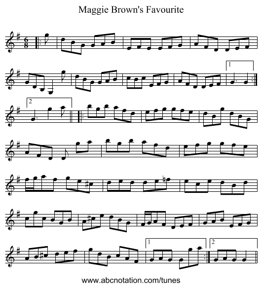 Maggie Brown's Favourite - staff notation