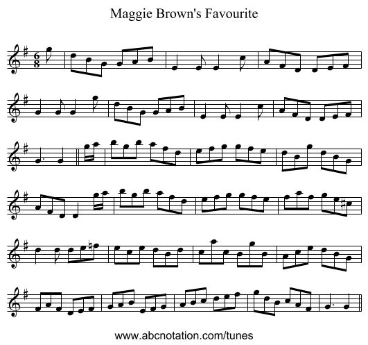 Maggie Brown's Favourite - staff notation
