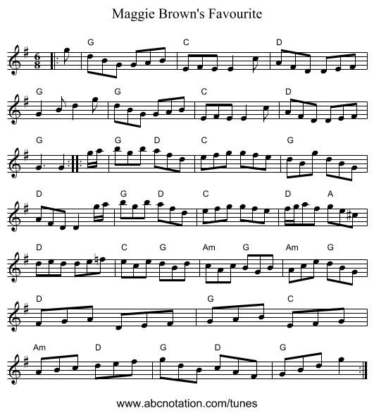 Maggie Brown's Favourite - staff notation