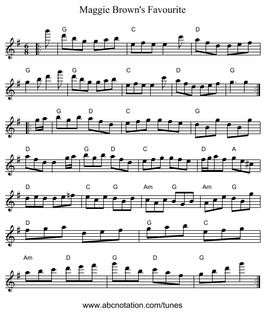 Maggie Brown's Favourite - staff notation