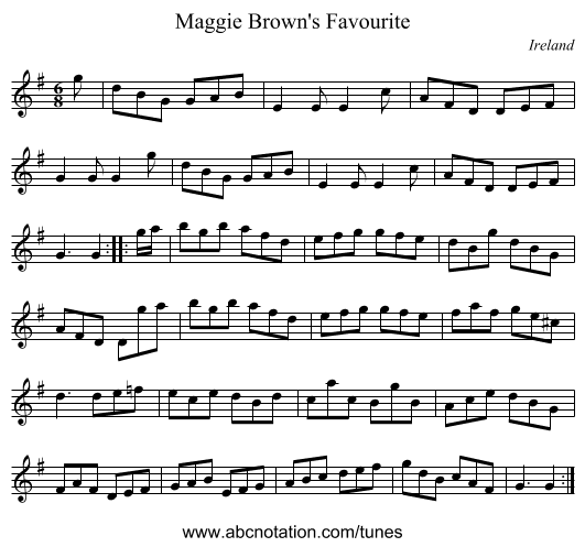 Maggie Brown's Favourite - staff notation