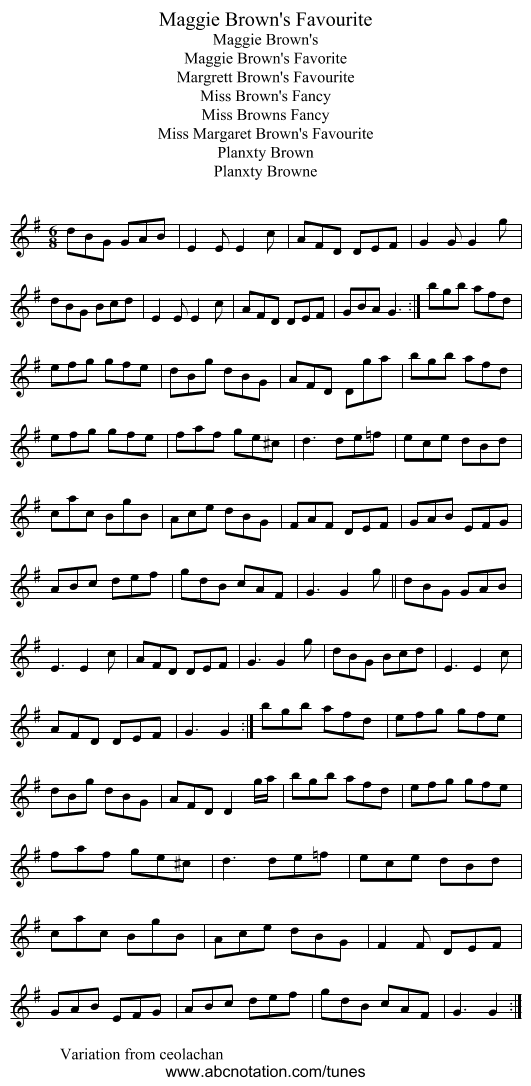 Maggie Brown's Favourite - staff notation