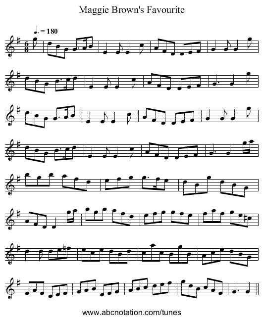 Maggie Brown's Favourite - staff notation