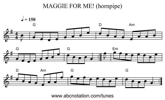 MAGGIE FOR ME! (hornpipe) - staff notation
