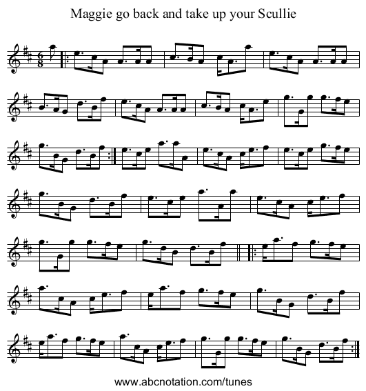 Maggie go back and take up your Scullie - staff notation