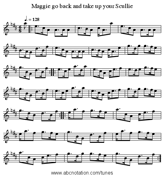 Maggie go back and take up your Scullie - staff notation