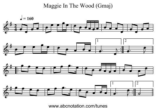 Maggie In The Wood (Gmaj) - staff notation