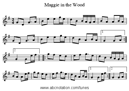 Maggie in the Wood - staff notation