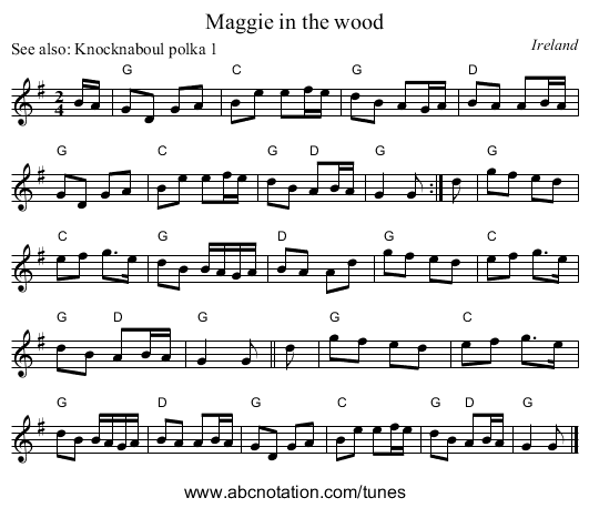 Maggie in the wood - staff notation