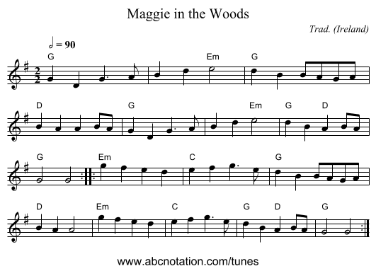 Maggie in the Woods - staff notation