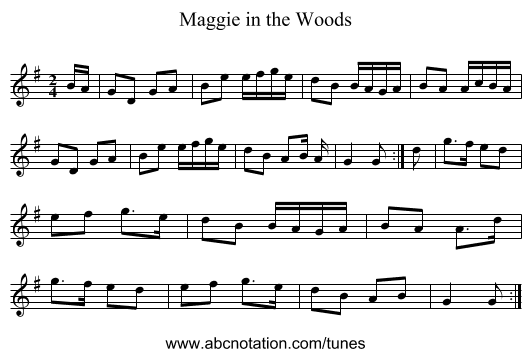 Maggie in the Woods - staff notation