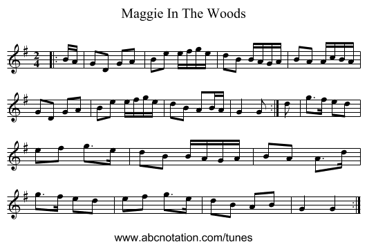 Maggie In The Woods - staff notation