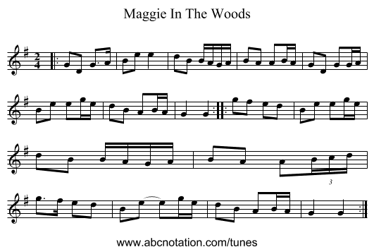 Maggie In The Woods - staff notation