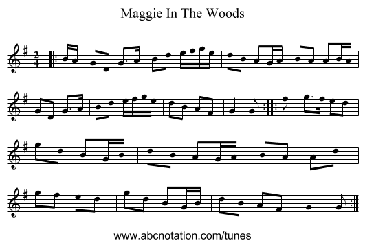 Maggie In The Woods - staff notation