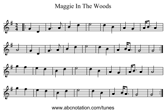 Maggie In The Woods - staff notation