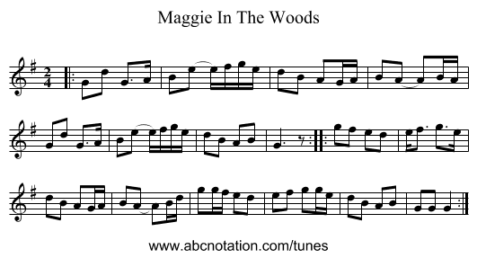 Maggie In The Woods - staff notation