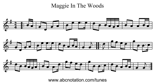 Maggie In The Woods - staff notation