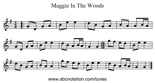 Maggie In The Woods - staff notation